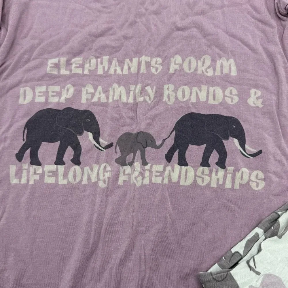 Kickee Pants Purple Elephant Print Long Sleeve Pants Pajama Set - Kids US 12